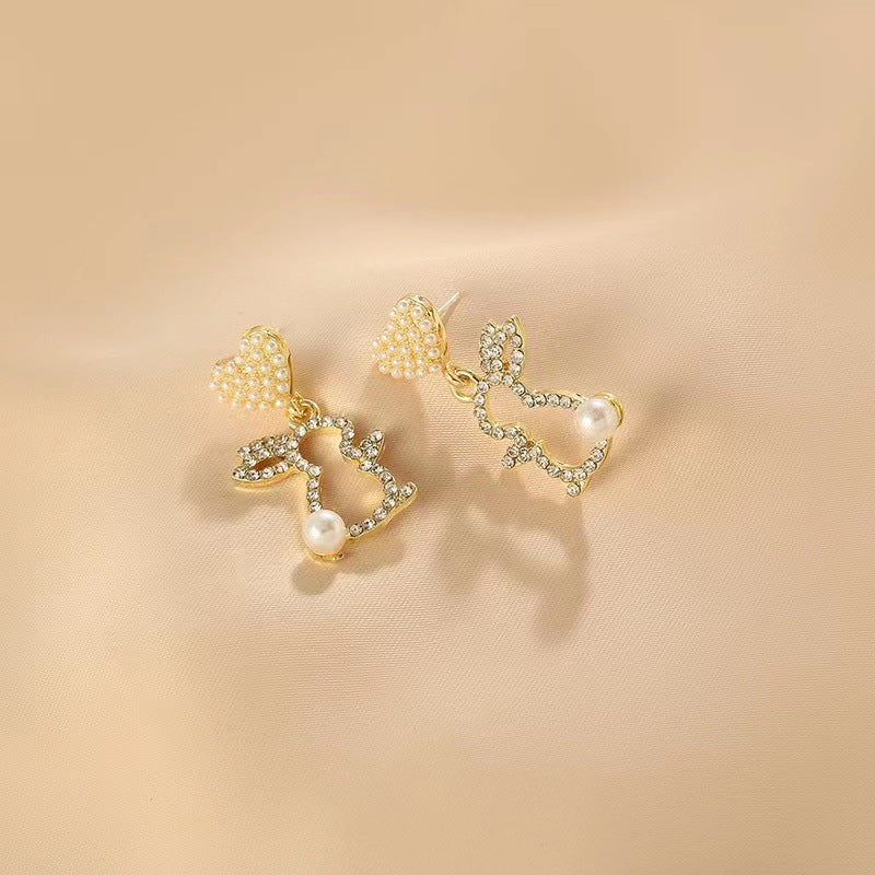 Wholesale  Pearl Love Rabbit Earrings Light Luxury Earrings