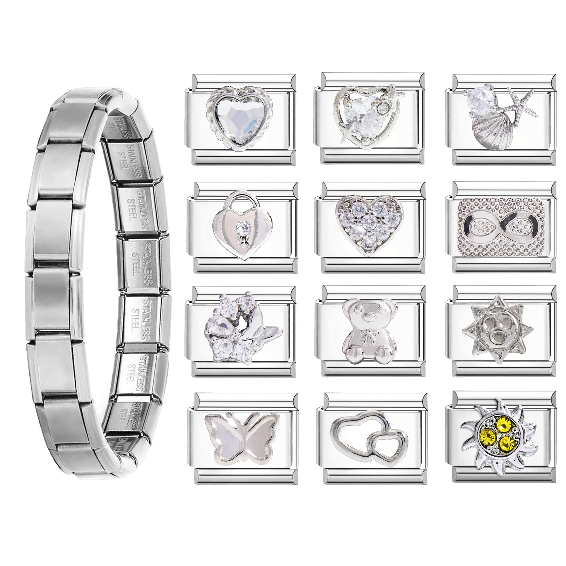 Wholesale  9mm Italian Charm Starter Bracelets DIY square Single Section Creative Stainless Steel Composable Bracelet