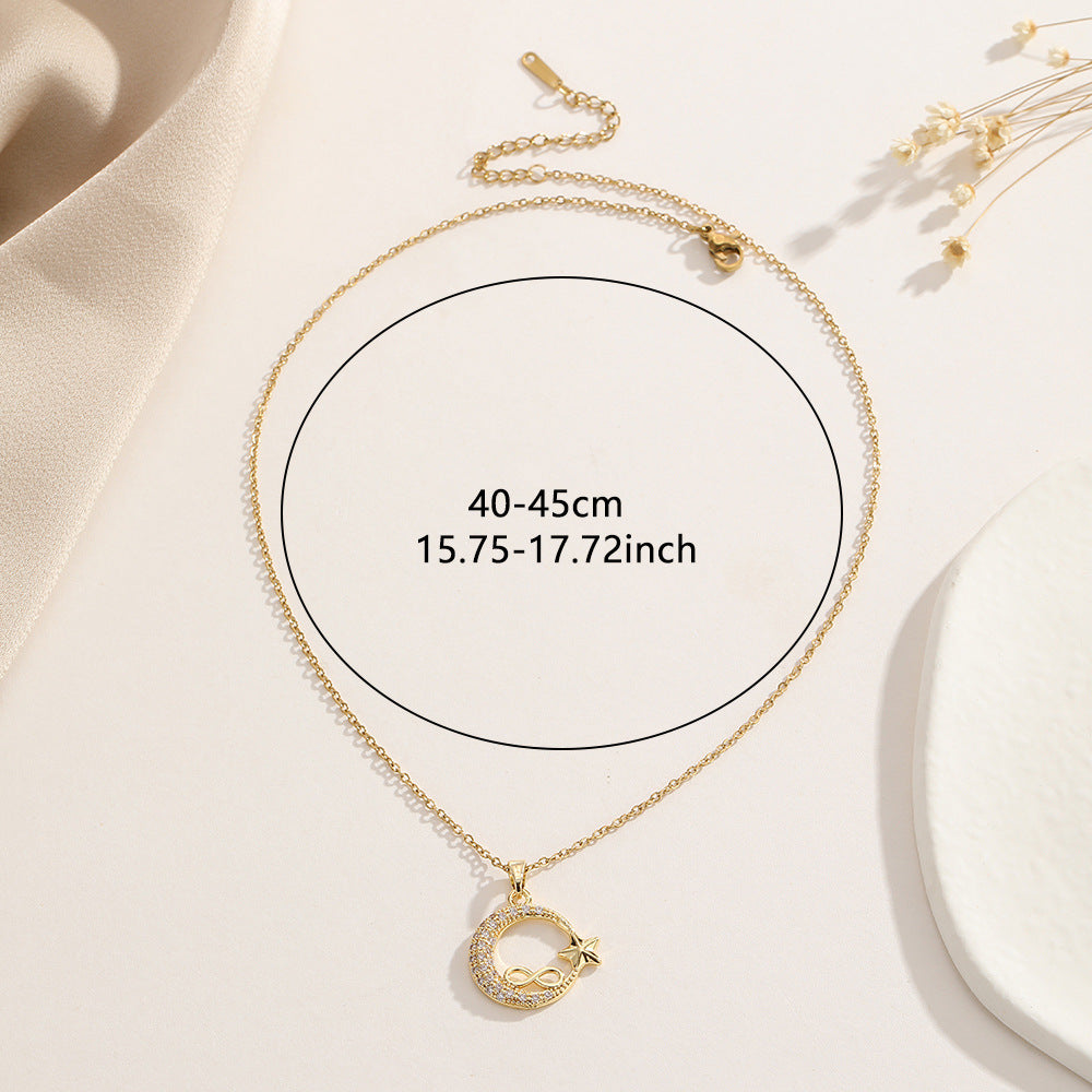 Wholesale Trendy Star Moon Heart Zircon Pendant Necklace Gold Tone Alloy Everyday Wear Jewelry Accessory For Boutique Resale
