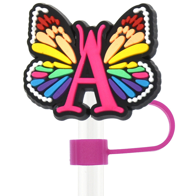 Wholesale Random 100pcs 10mm Straw Tube Cap Butterfly Letter PVC Soft Rubber Straw Plugs ACC-SCR-RYY010