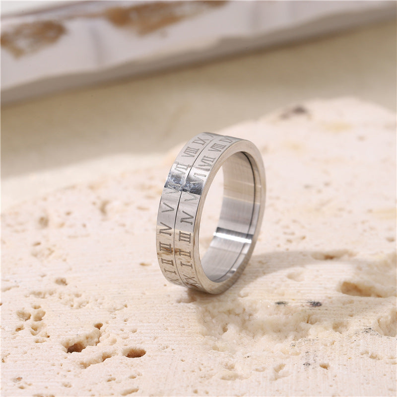 Wholesale rotatable Roman numeral ring  titanium steel ring