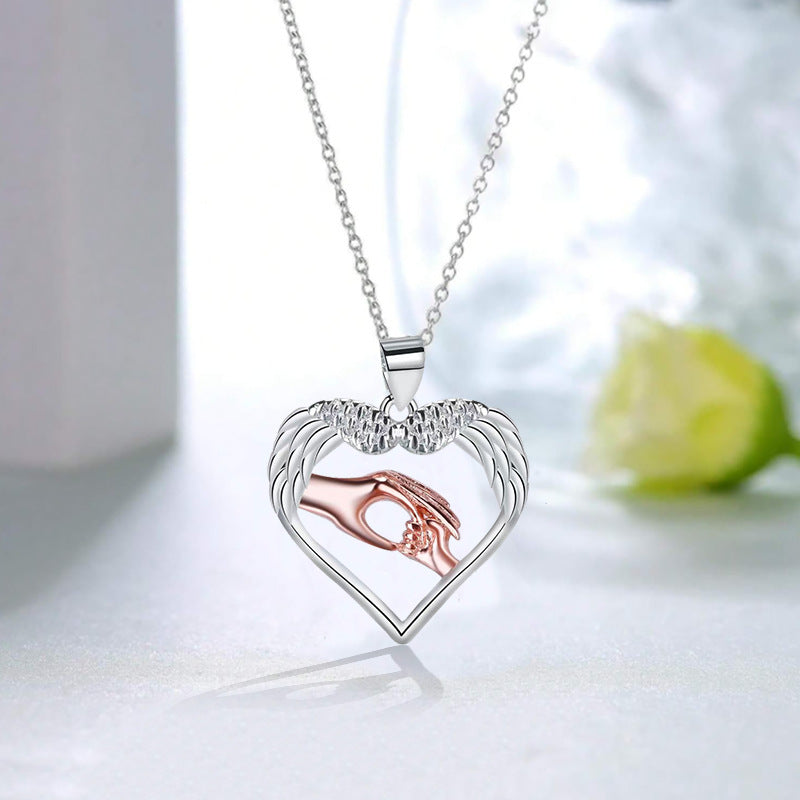 Wholesale  Angel Wings Pendant Mother Plot Heart Necklace