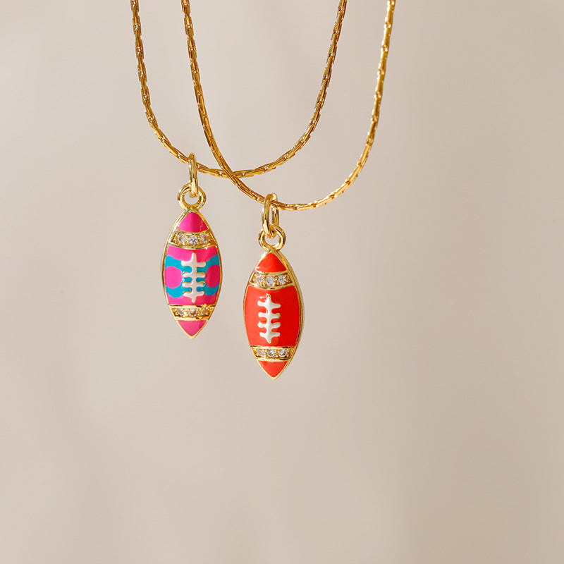 Wholesale Stainless steel Rugby Style Pendant Personality Oil Dropping Zircon Jewelry Gold Necklace