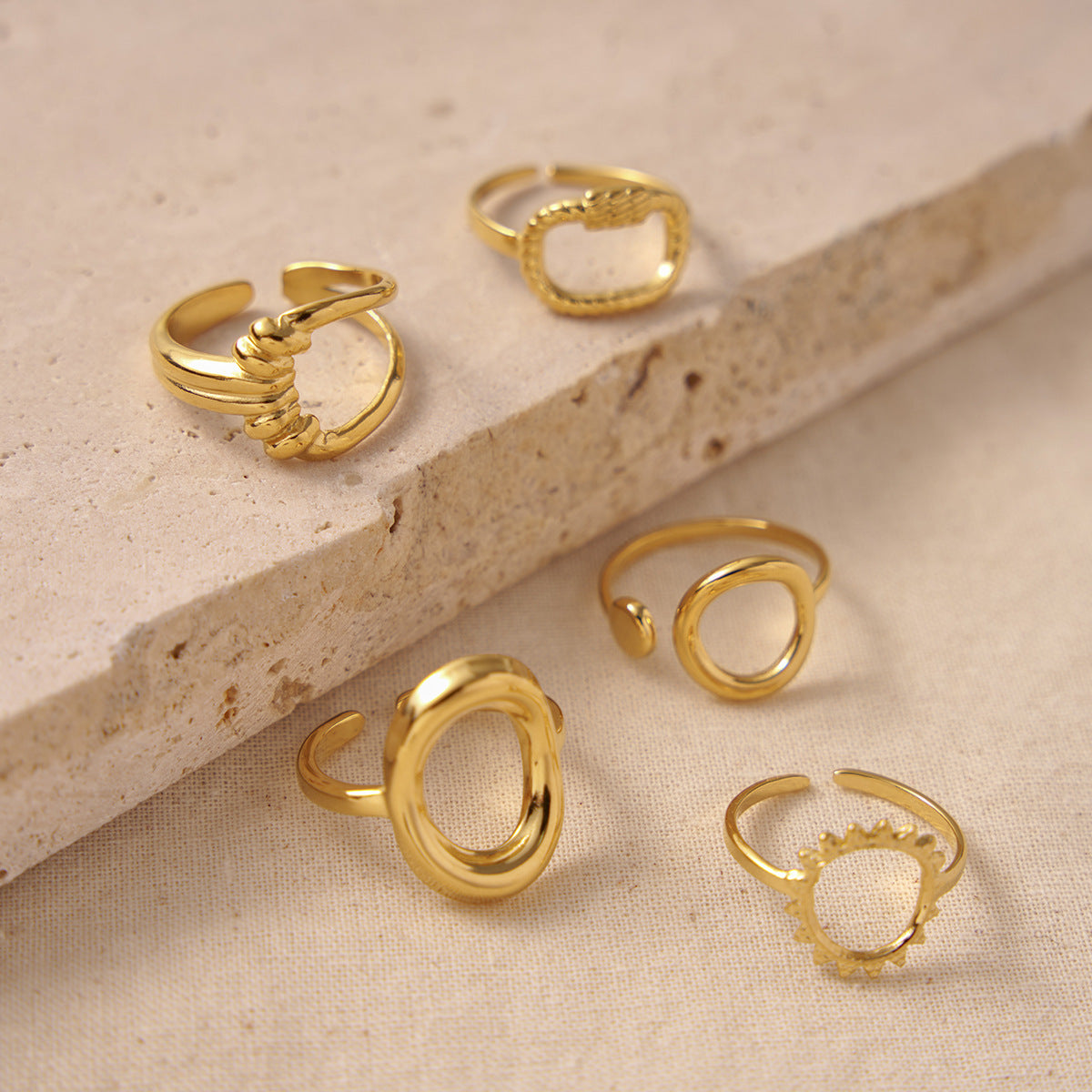 Wholesale  Titanium Steel Geometric Hollow Overlapping Ring