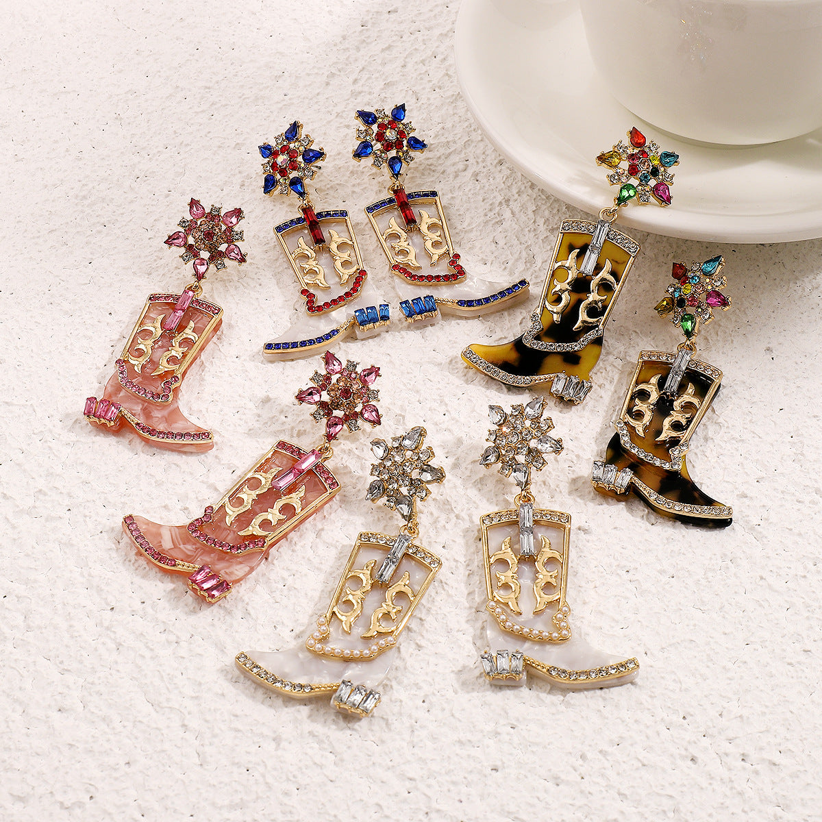 Wholesale Western Cowboy Style Boots Diamond Oil Drop Earrings