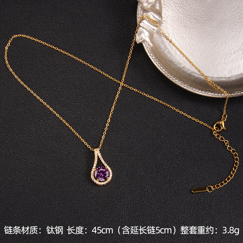 Wholesale Purple Zircon Necklace Love Purple Qi Donglai Pendant Heart Necklace ACC-NE-Rongc010