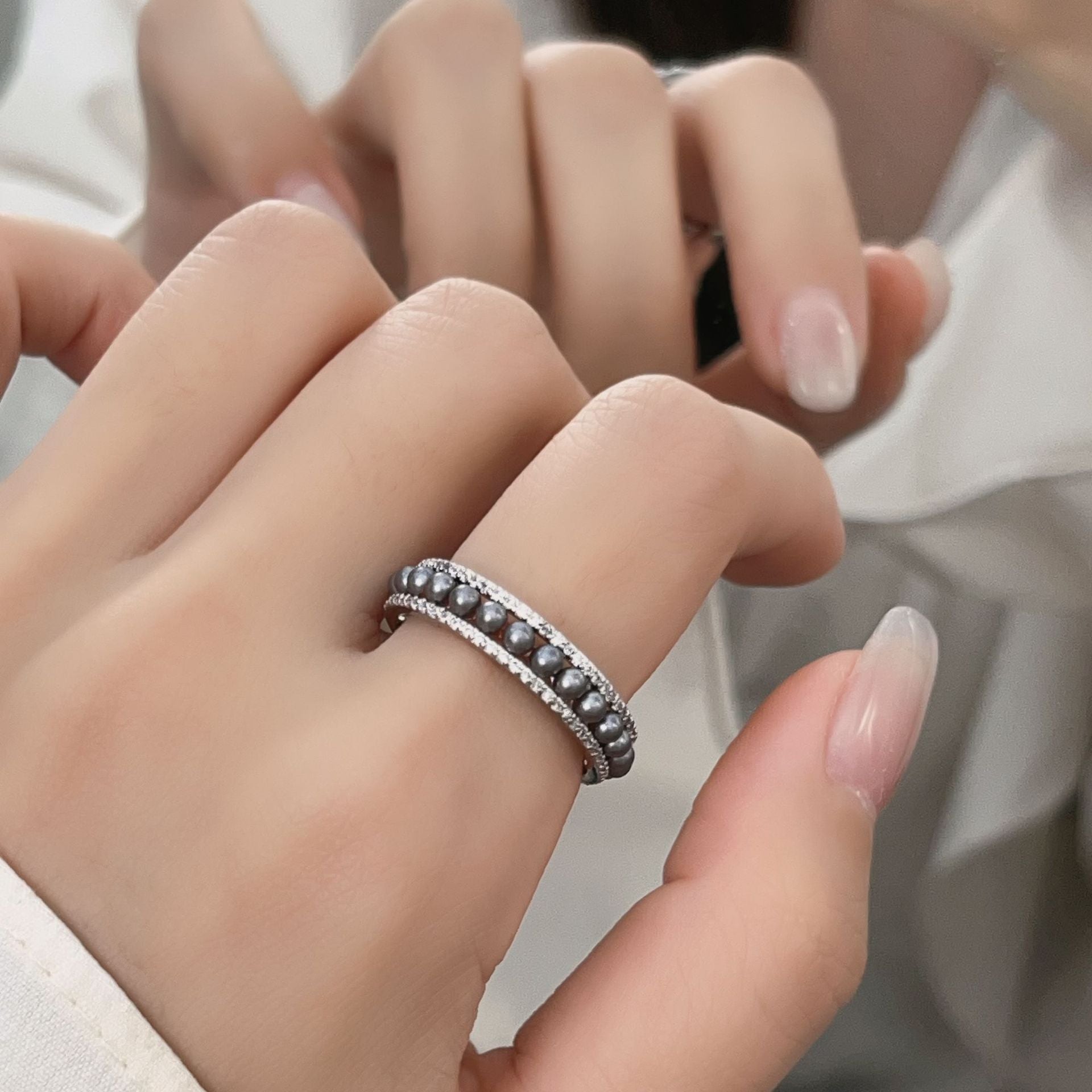 Wholesale  Gray Pearl Ring  Open Ring