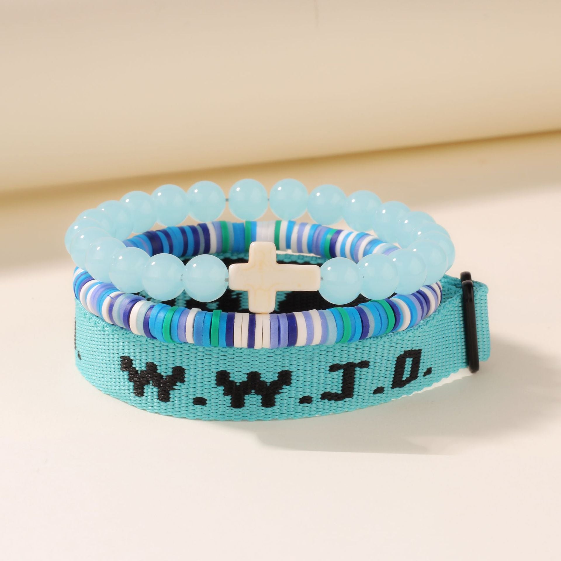 Wholesale Beaded Cross Mi Three-Piece  Purple Bracelet Combination Pink and Blue with Card  Bracelet