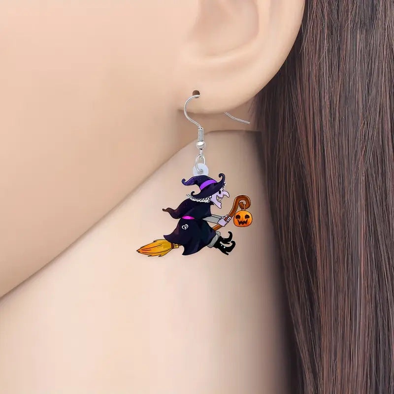 Wholesale Halloween cartoon broom witch pumpkin earrings