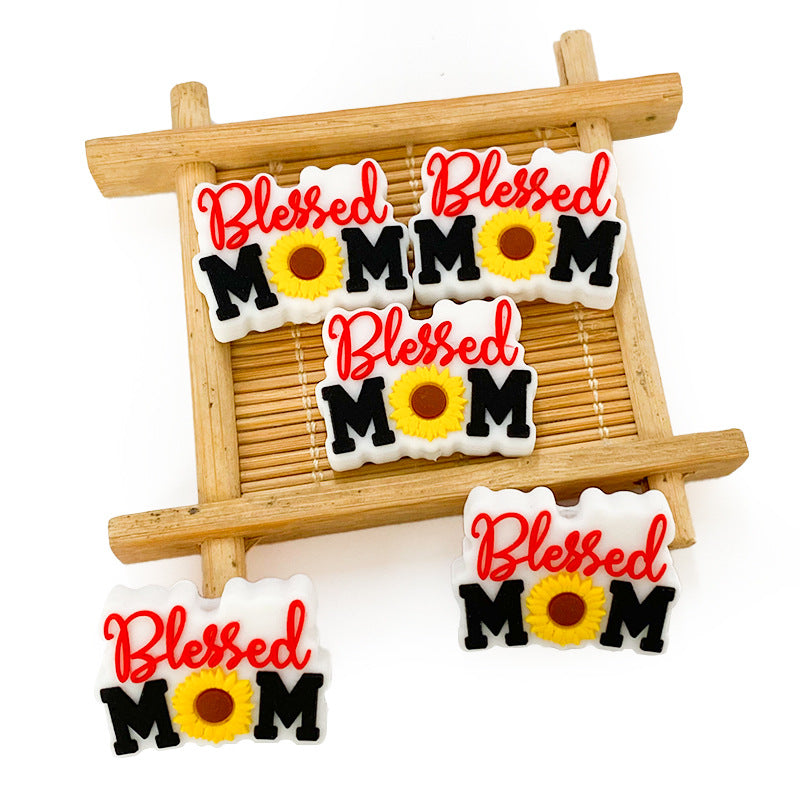 Wholesale 10pcs Faith Mom Silicone Beads Focal Beads DIY Accessories Mother's Day ACC-BDS-WDX077