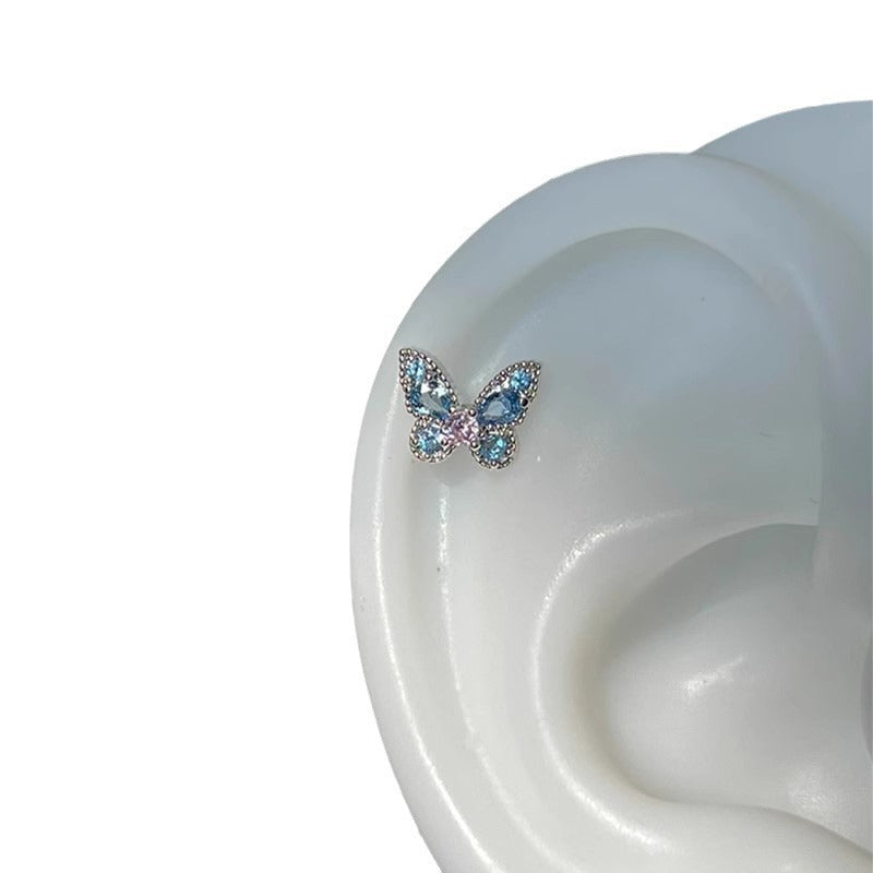 Wholesale Blue Zircon Butterfly Ear Bone Stud Earrings