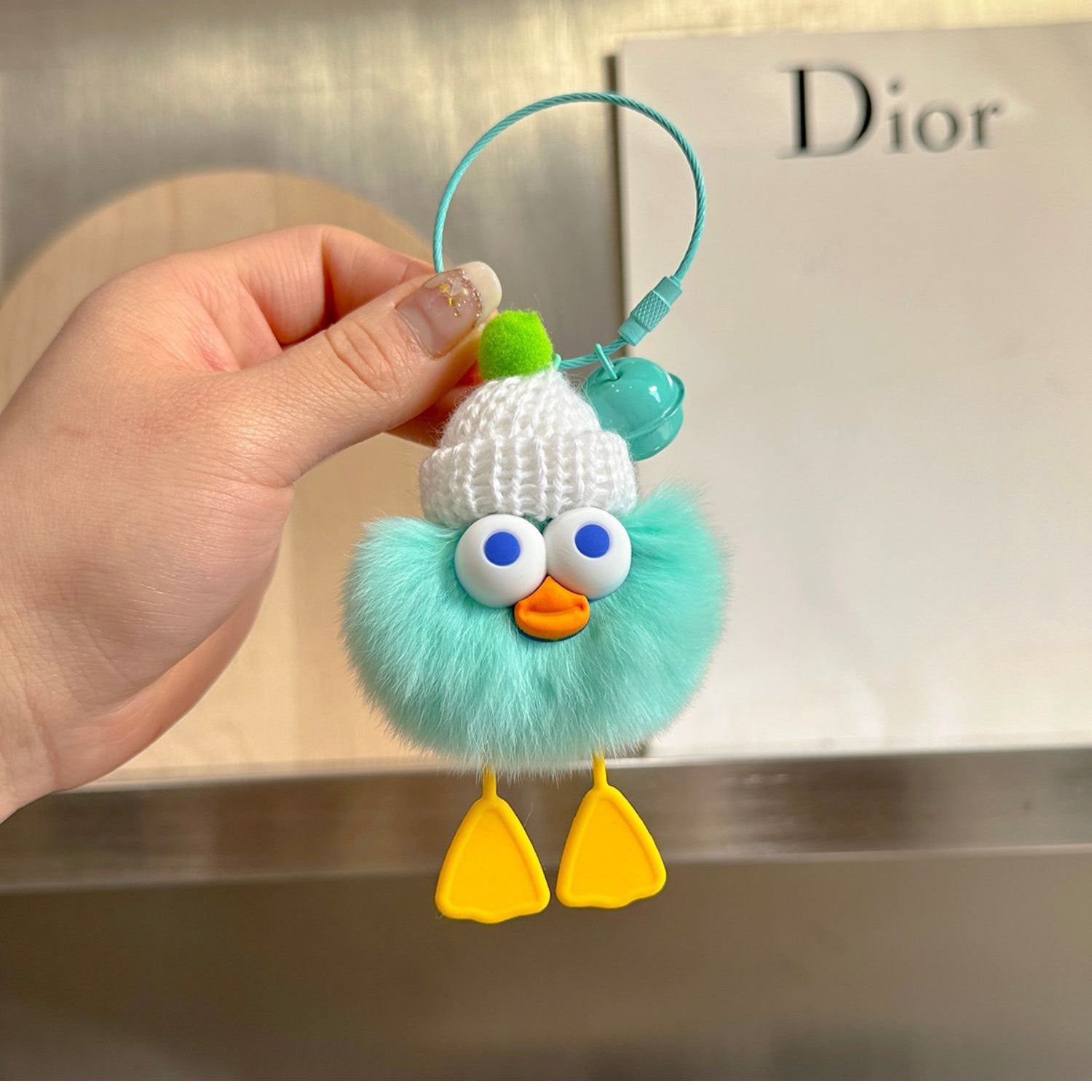 Wholesale Cute Faux Rabbit Fur Duck Car Keychain