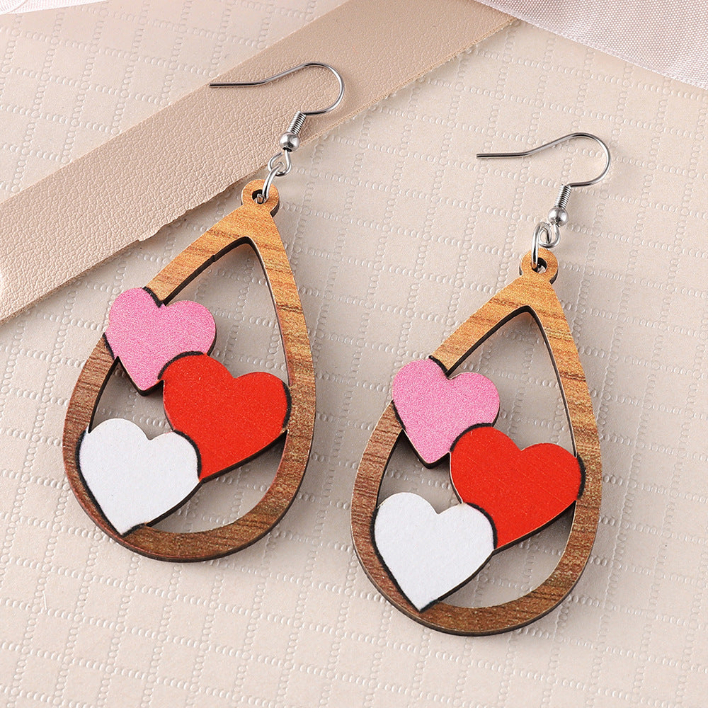 Wholesale Wooden Valentine' s Day Heart Earrings