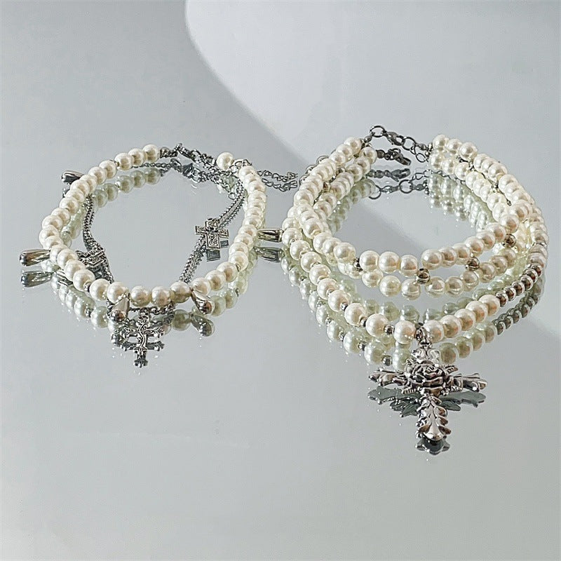 Wholesale Multi-Layered Cross Pearl Necklace