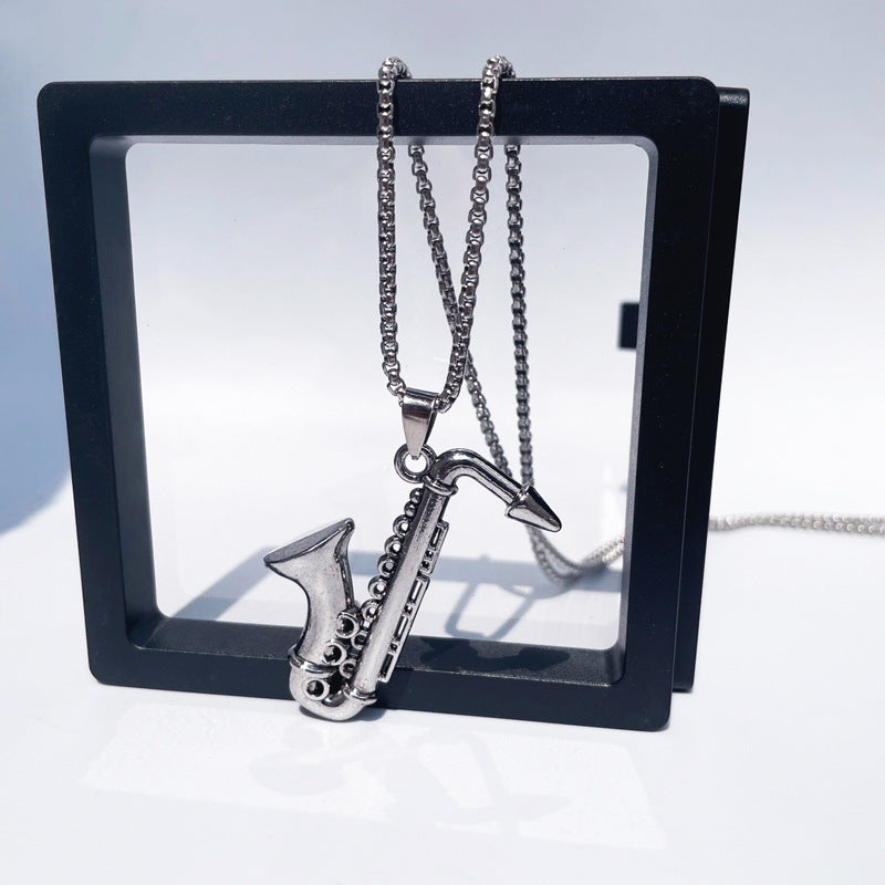 Wholesale Alloy Electroplated Saxophone Pendant Necklace Retro Hip Hop Music Style Fashion Jewelry for Men Women Boutique Resale Gift