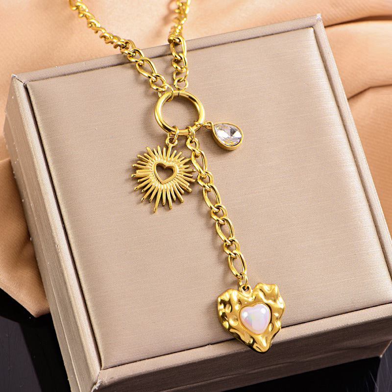 Wholesale  stainless steel long tassel necklace round brand flower necklace