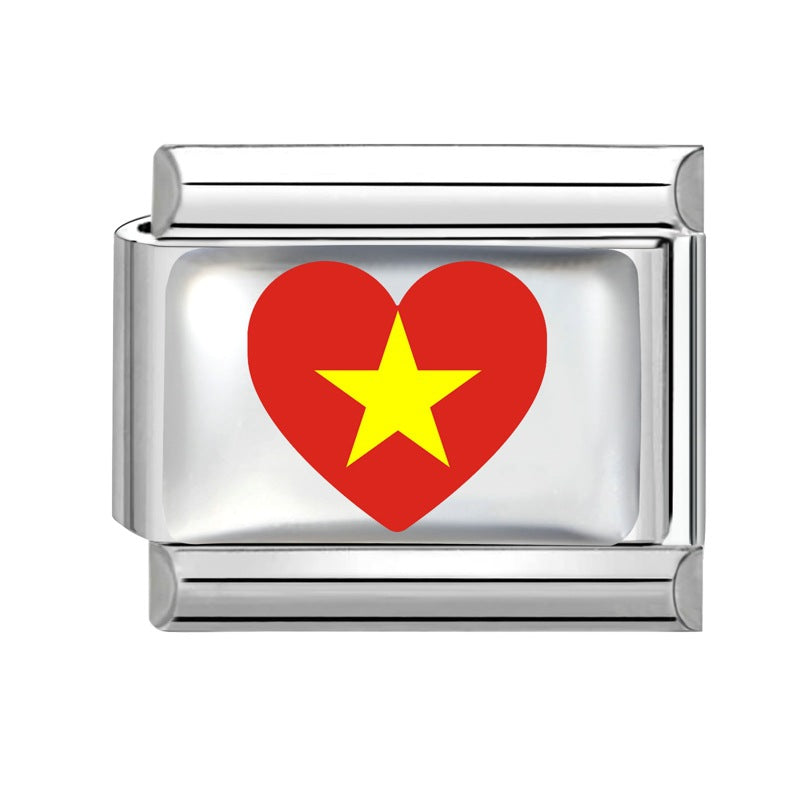 Wholesale Electroplated Stainless Steel Heart Italian Flag Charm DIY Bracelet Jewelry Accessory Boutique Resale