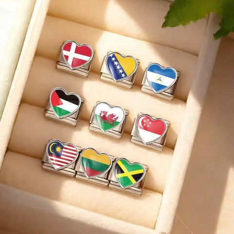 Wholesale Heart-Shaped Flag Pattern Stainless Steel Bracelet Strap Chain Fashion Accessory Gift