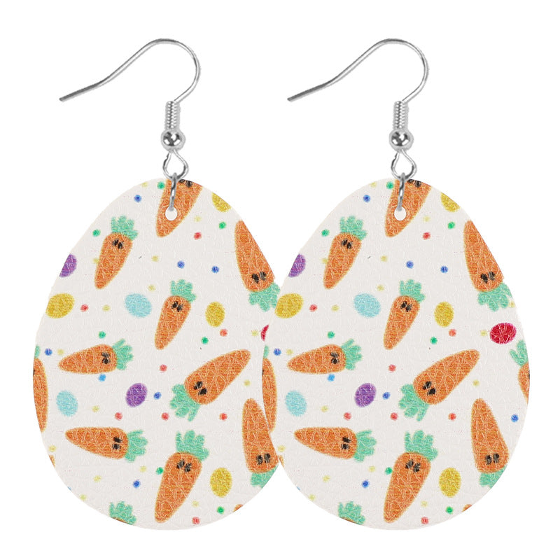 Wholesale  Easter Egg Rabbit Carrot Cute Cartoon Print Women's Leather Earrings