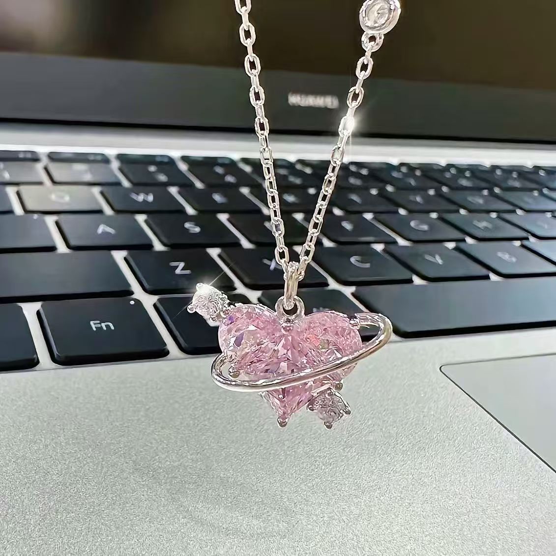 Wholesale Trendy Electroplated Alloy Heart Love Planet Pendant Necklace For Women Birthday Gift Resale