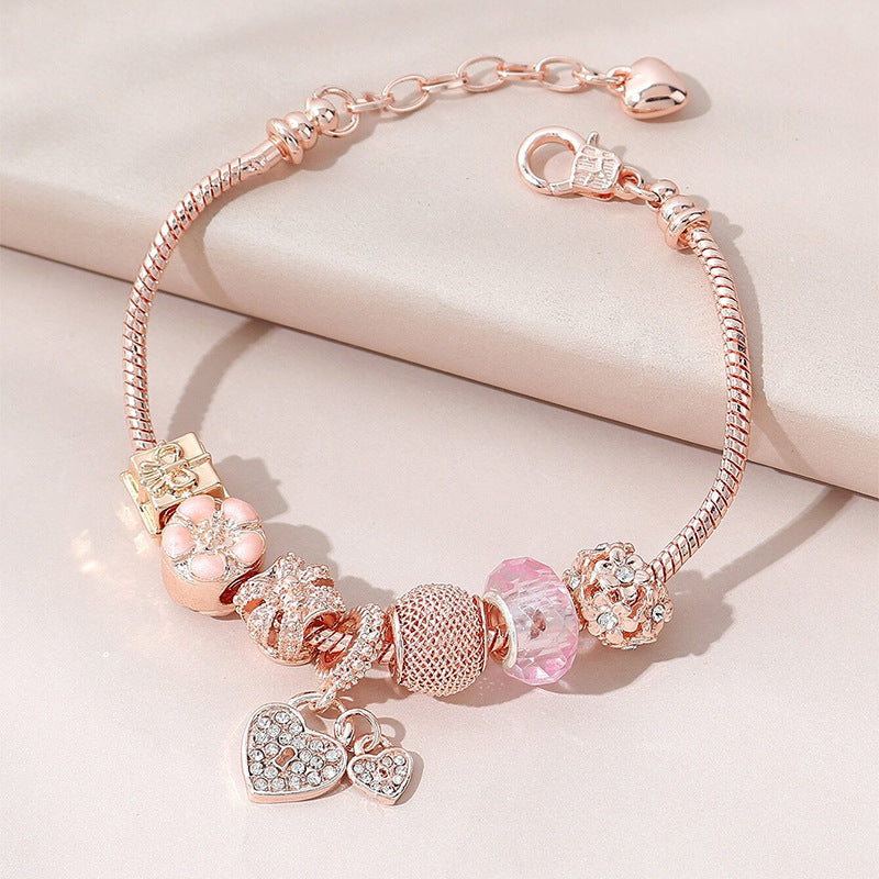 Wholesale Heart Shaped Rhinestone Stainless Steel Copper Alloy Beaded Bracelet ACC-BT-JingSY001