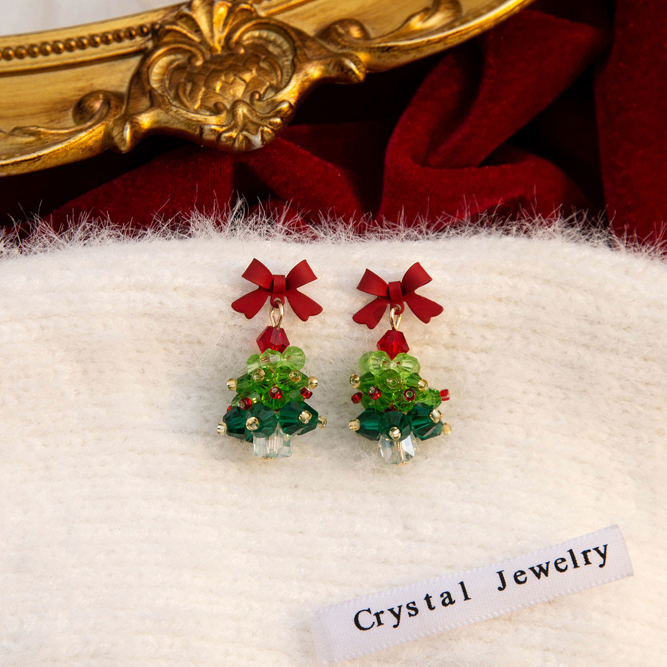 Wholesale Christmas Red Bow Handmade Crystal Beaded Earrings ACC-ES-MDD067