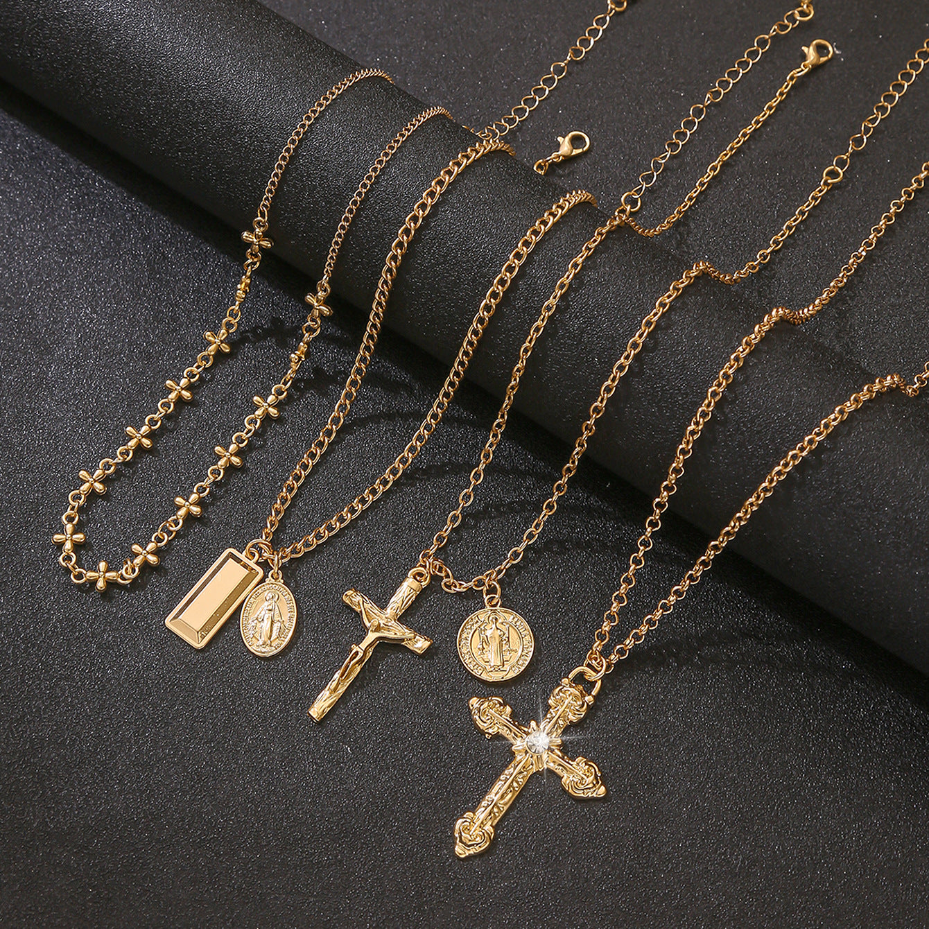 Wholesale Gold Tone Alloy Cross Pendant Necklace With Pearl Accents Hip Hop Unisex Jewelry Gift