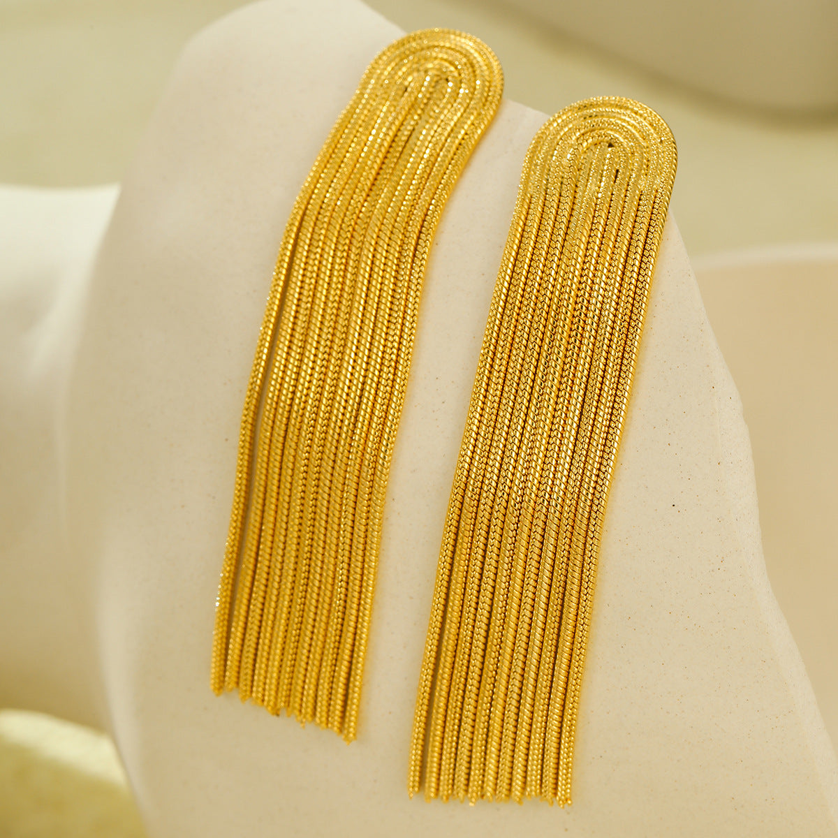Wholesale plated 18K gold long stainless steel tassel earrings