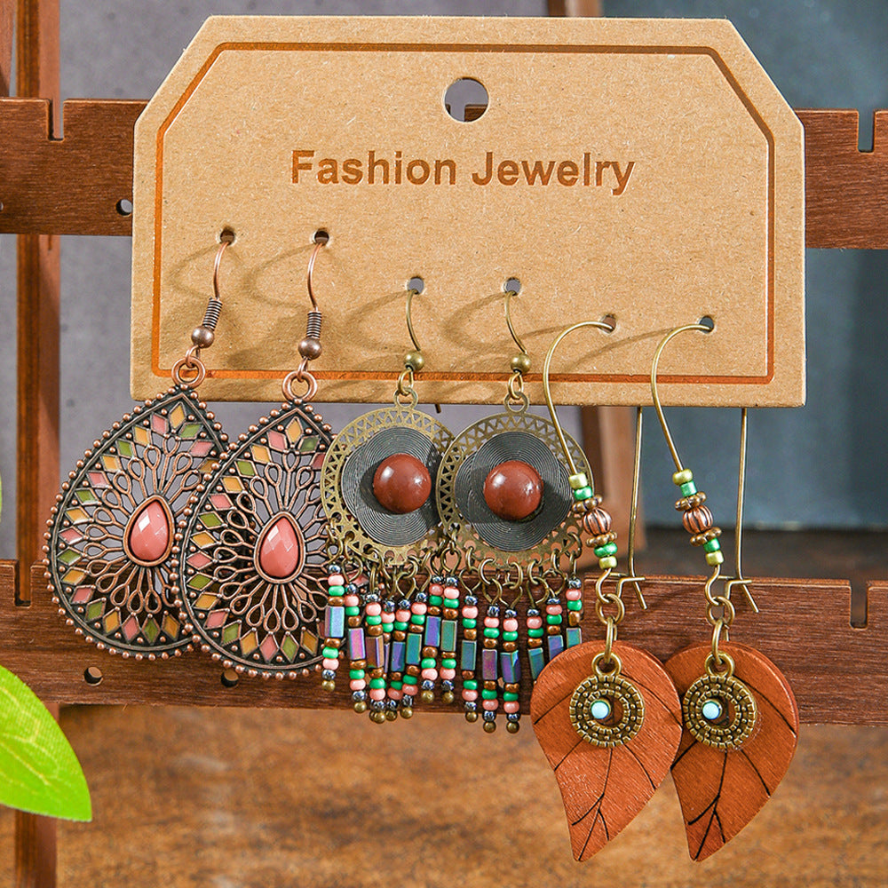 Wholesale Cross-Border Hot Selling Retro Bohemian Style Earrings Set Fashion Holiday Style Dopamine Color Ear Jewelry