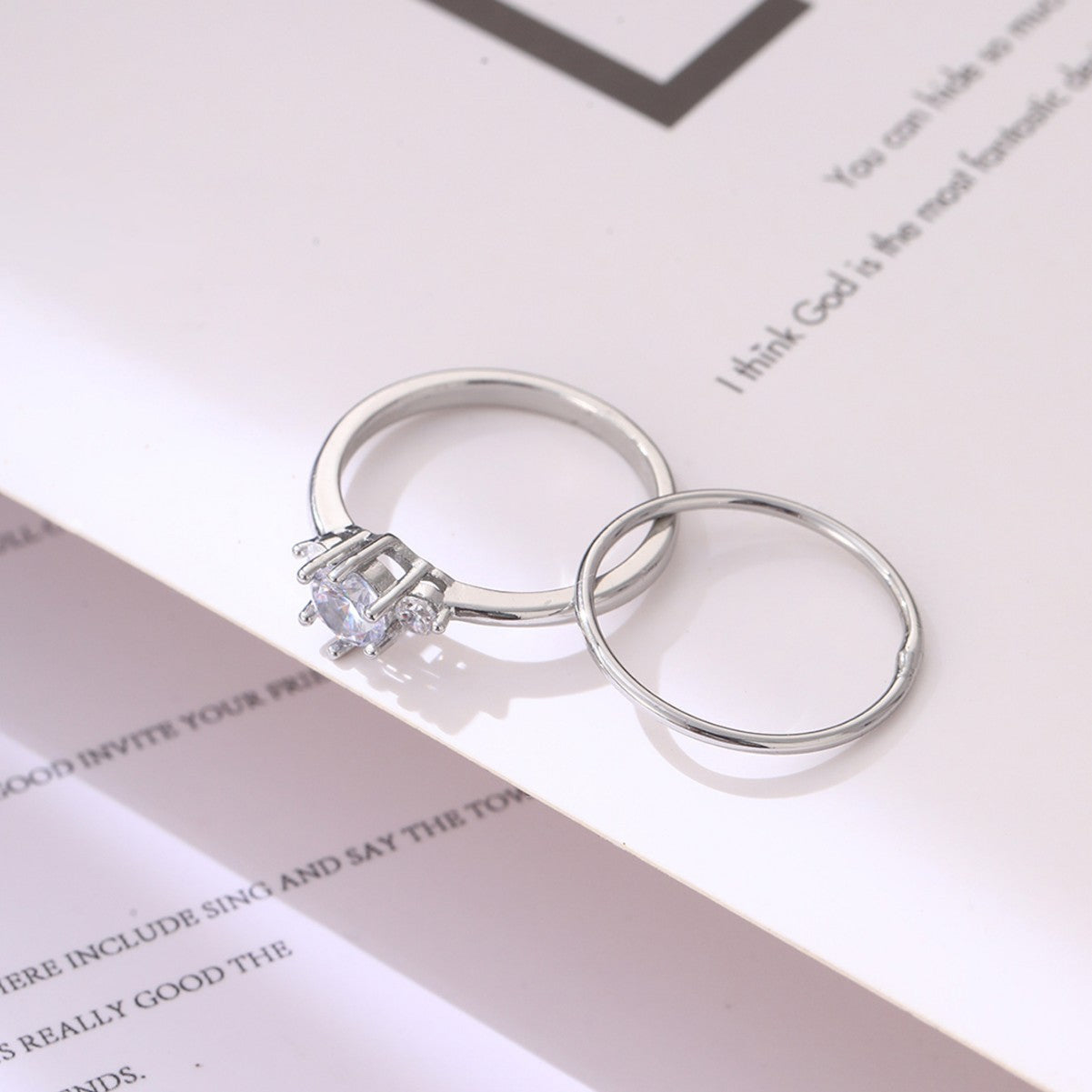 Wholesale  two-piece set copper inlaid shiny zircon ring