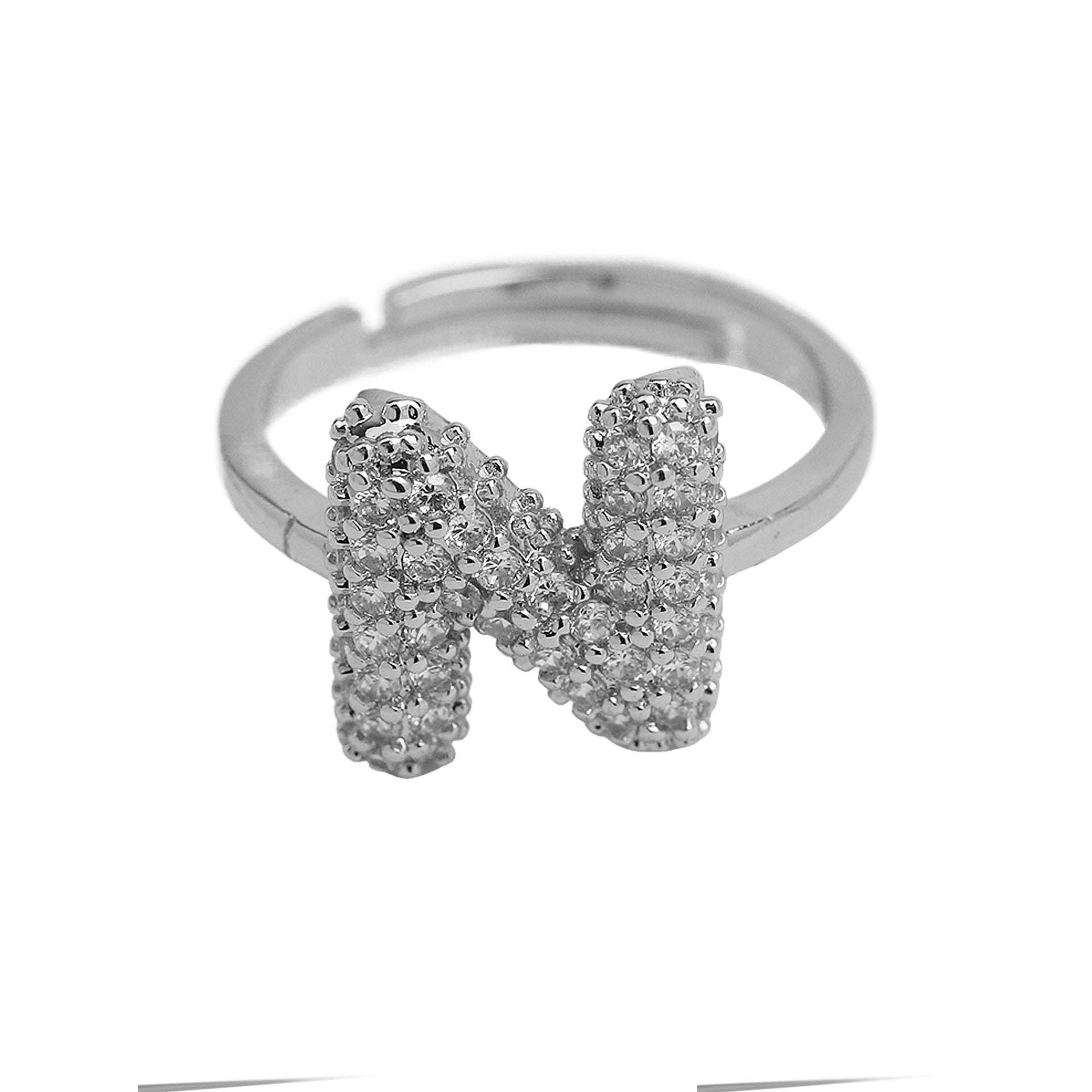Wholesale  white gold balloon bubble cute 26 English letters open ring