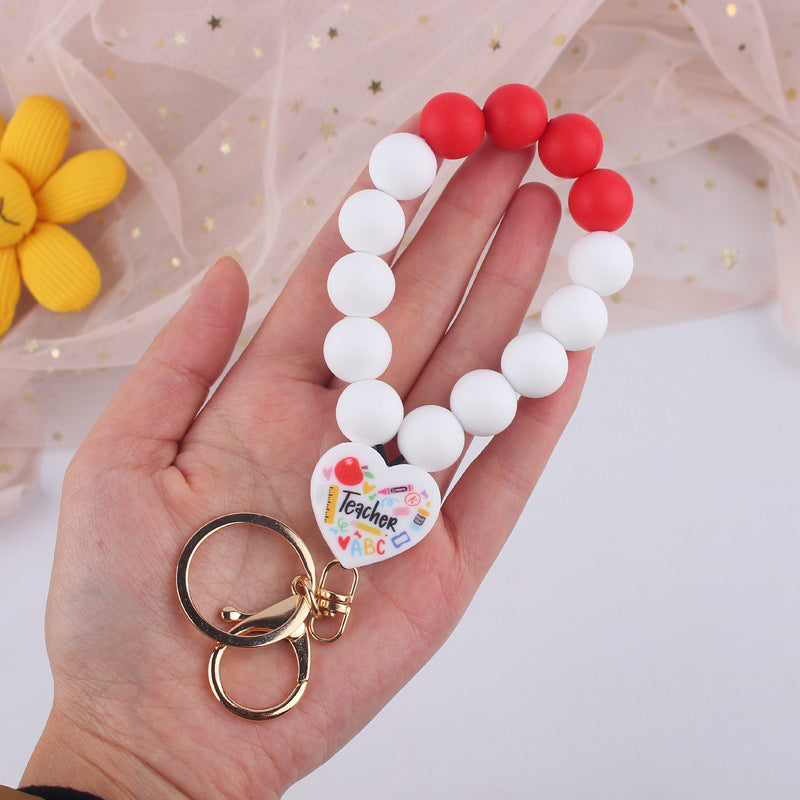 Wholesale Love Teacher Nurse Printed Silicone Beaded Wrist Keychain ACC-KC-GuangTian027
