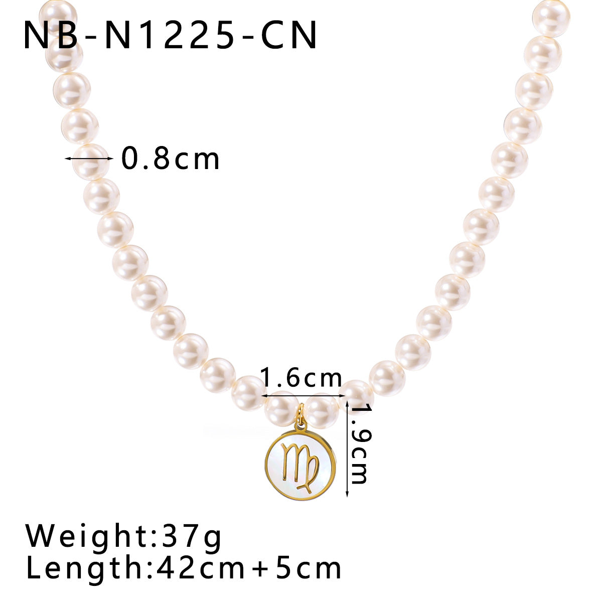 Wholesale 12 constellation stainless steel plated 18k gold white seashells pearl light luxury necklace