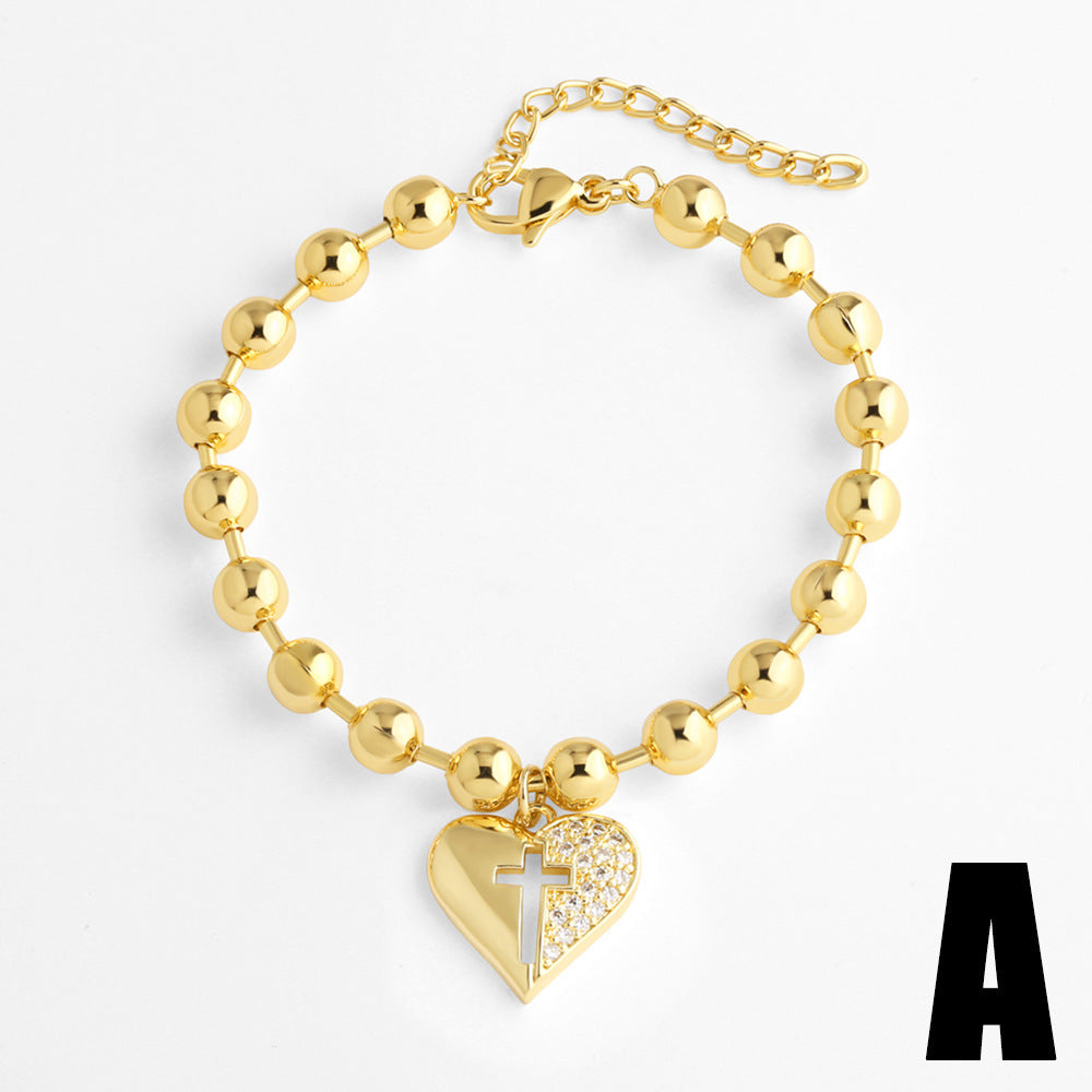 Wholesale 18K Gold Plated Copper Heart Cross Bracelet