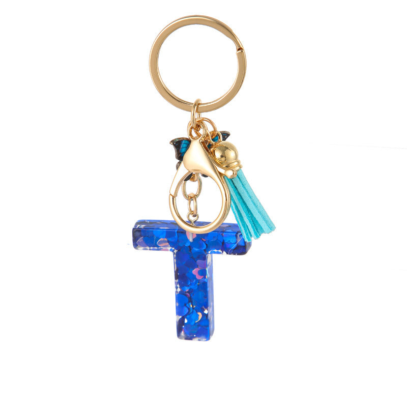 Wholesale Resin blue heart butterfly letter keychain