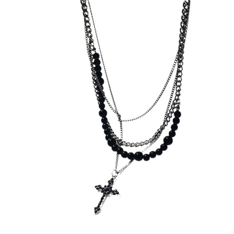Wholesale Titanium Steel Stacked Gothic Cross Multi-Layer Necklace