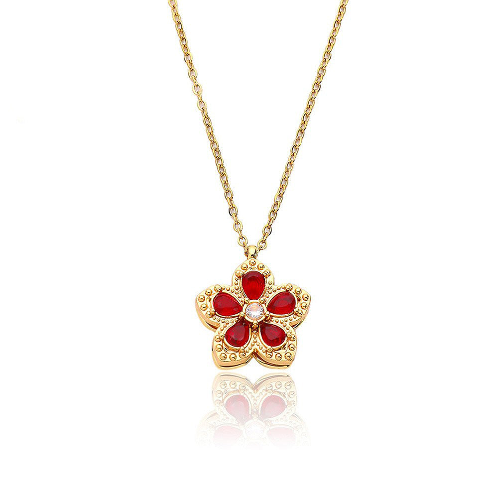 Wholesale Women S Four Leaf Clover Rhinestone Rotating Necklace Gold Plated Titanium Steel Magnetic Collarbone Chain Fashion Jewelry Gift