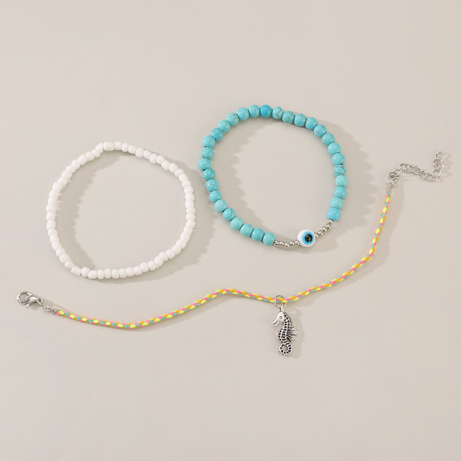 Wholesale Bohemian Vacation Style Color Random Soft Pottery Turtle Fish Tail Pendant Rice Bead Elastic Multi-Layer Foot Chain  Anklets