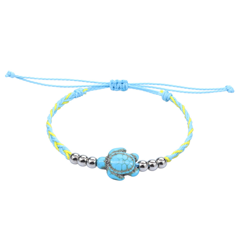 Wholesale Bohemian Ethnic Sea Turtle Steel Ball Wax Line Hand Rope Bracelet