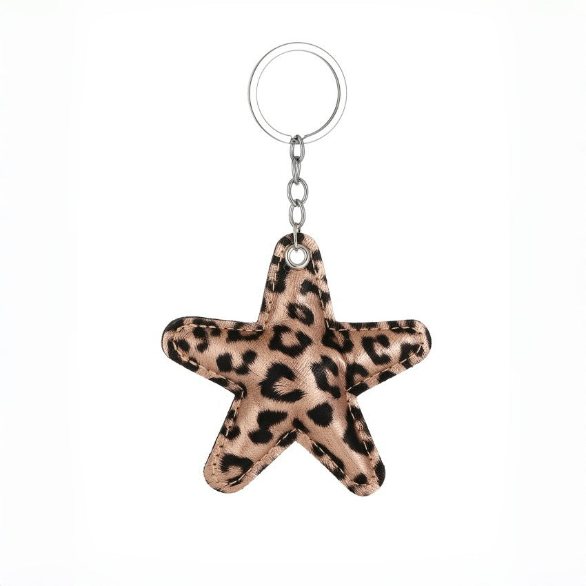 Wholesale Cross-Border Leopard Print Cotton-Filled Pu Five-Pointed Star Keychain Pendant Couple Leather Leopard Print Star Car Bag Pendant