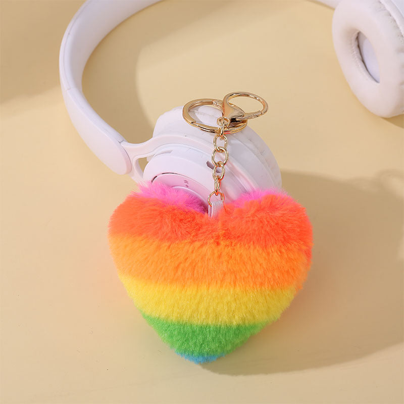 Wholesale 5PCS Multicolor leopard print fur ball keychain peach heart pendant bag plush jewelry pendant