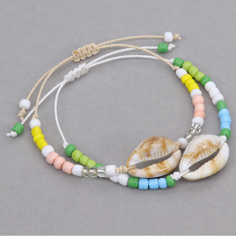 Wholesale Acrylic Shell Bracelet Colorful Rice Bead Weaving Bohemian Hand Rope Bracelet