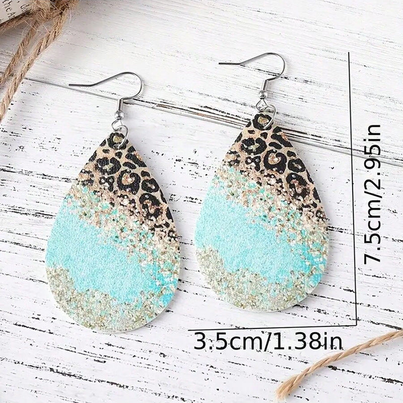 Wholesale Western-style  Leopard Print Leather Earrings