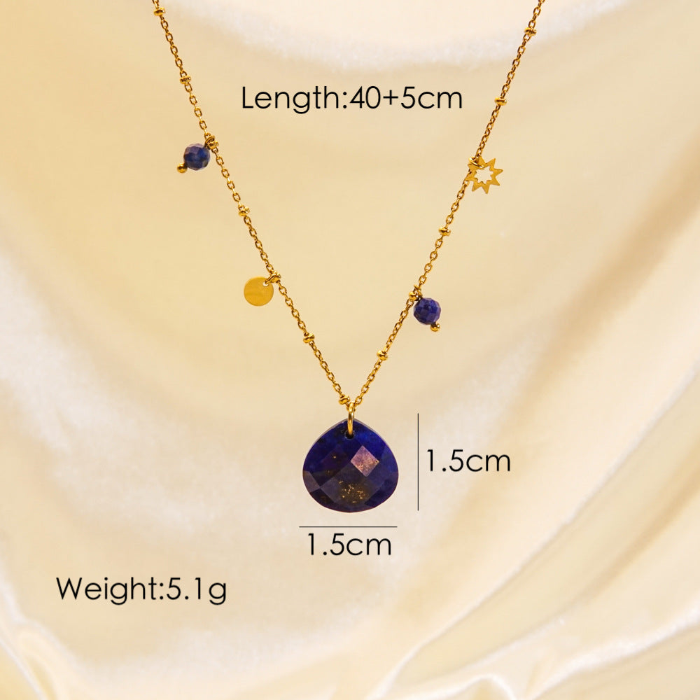 Wholesale  Light Luxury Water Drops  Crystal Lapis Lazuli Stainless steel Necklace