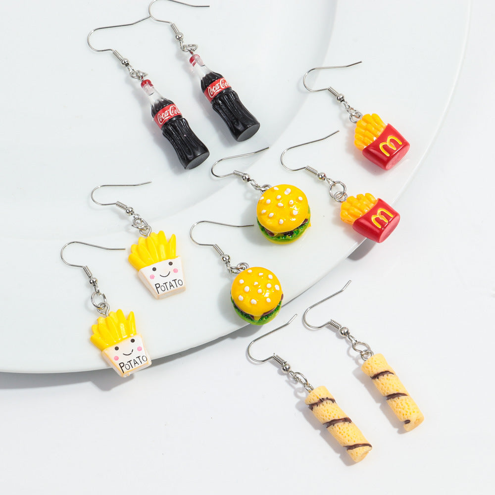 Wholesale Chic Food-Themed Resin Earrings - Fun Hamburger,  Fries,  Popcorn &  Chocolate Designs - Fashion Accessory for Everyday Wear or Gift