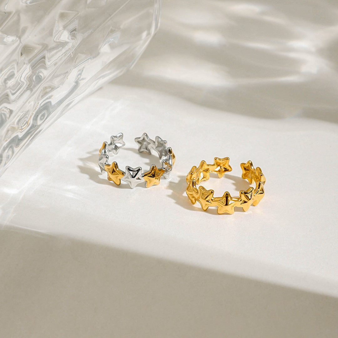 Wholesale  18K gold stainless steel stars adjustable opening ring