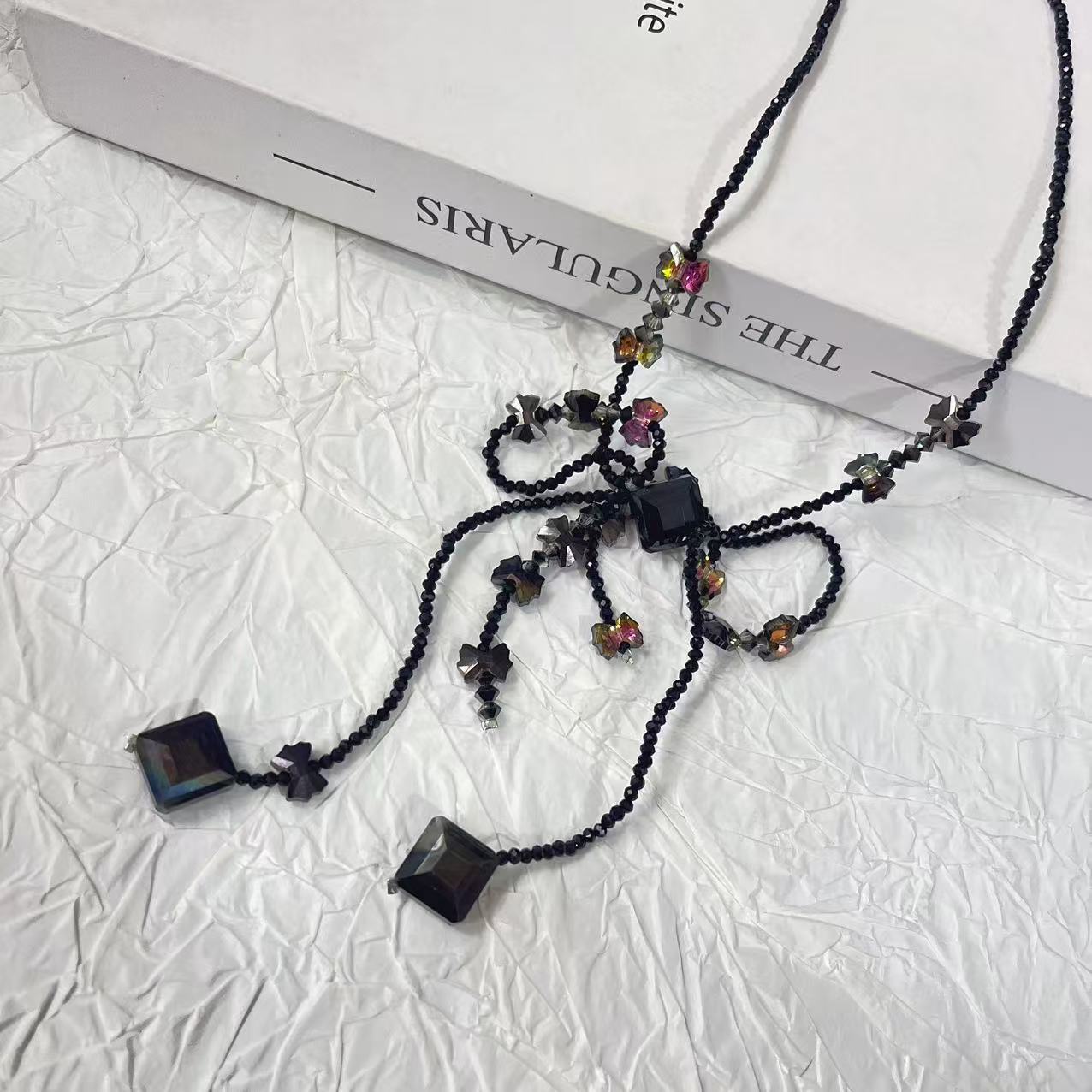 Wholesale Handmade Woven Crystal Bow Tassel Necklace