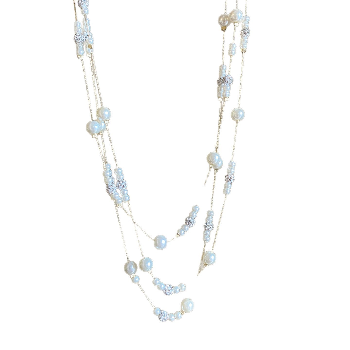 Wholesale Alloy Gypsophila Pearl Layered Long Necklace Trendy Sweater Chain For Women Everyday Party Jewelry Accessory