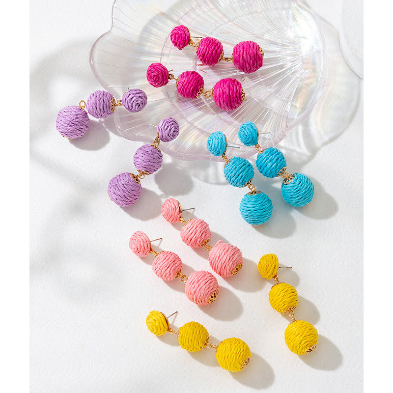 Wholesale Rattan Earrings Raffia Braided Earrings ACC-ES-XLH001