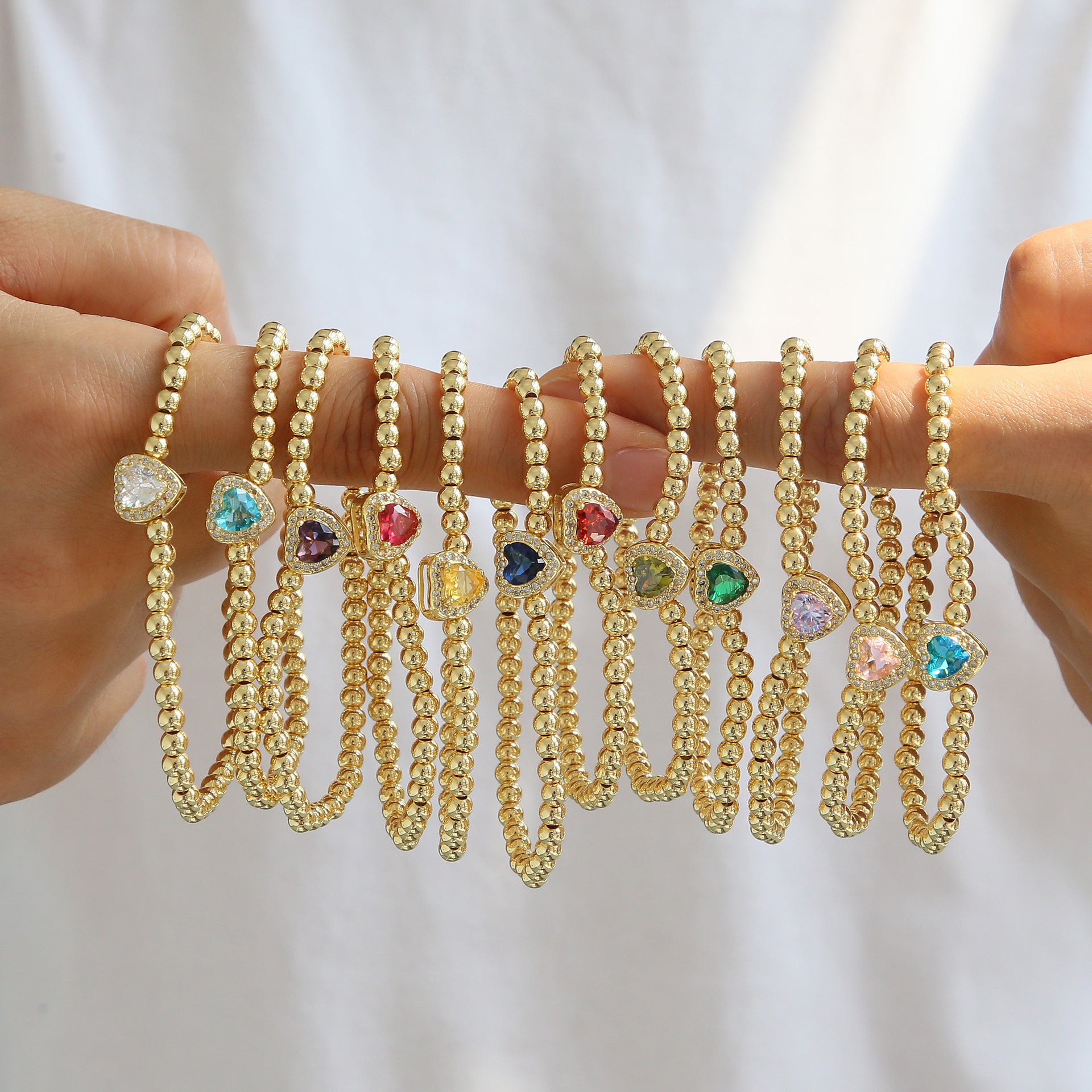 Wholesale  18k gold twelve birthstone December stone color love copper beads bracelet